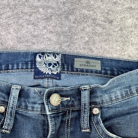 Rock‎ & Republic Men's 32X30 Neil Straight Leg Denim Blue Jeans - Picture 2 of 8